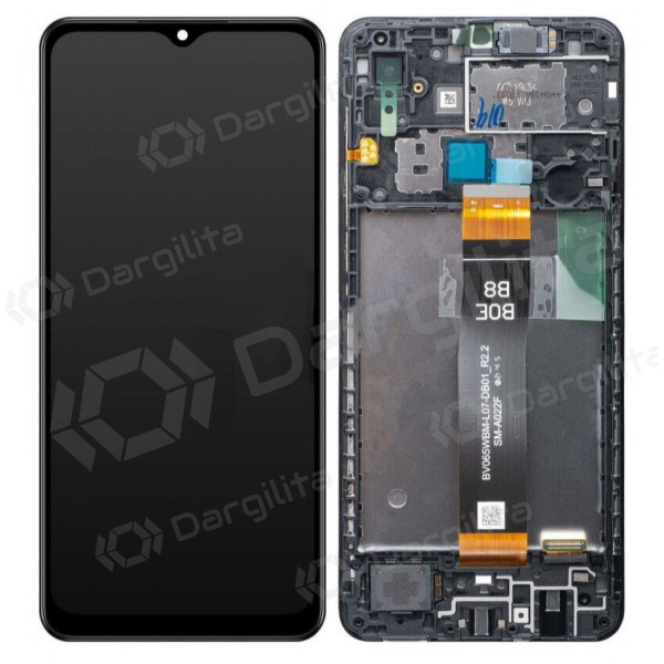 Samsung Galaxy A02 ekranas (juodas) (su rėmeliu) (originalus) Samsung Galaxy A02 ekranas (juodas) (su rėmeliu) (originalus)