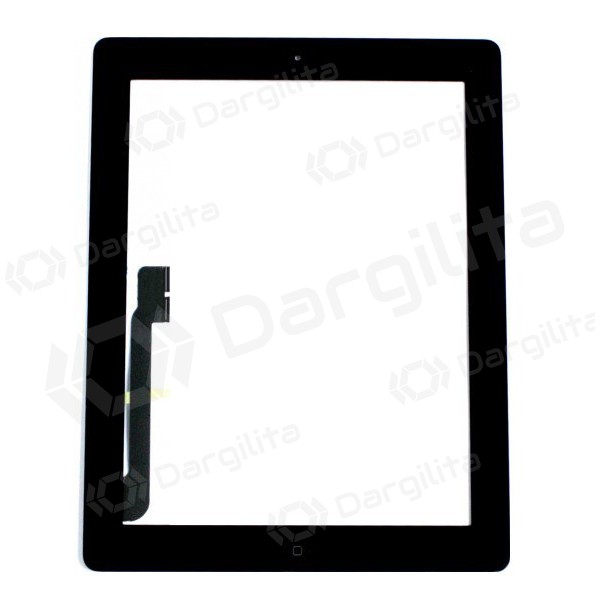 Apple iPad 3 lietimui jautrus stikliukas su HOME mygtuku ir laikikliais (juodas)