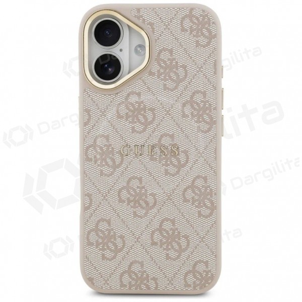 Apple iPhone 17 dėklas "Guess PU Leather 4G Gold Frame MagSafe" (rožinis)
