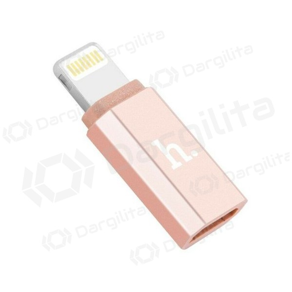 Adapteris Hoco iš microUSB į Apple Lightning (rožinis)