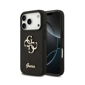 Apple iPhone 18 Pro dėklas "Guess PU Fixed Glitter 4G Metal Logo" (juodas)
