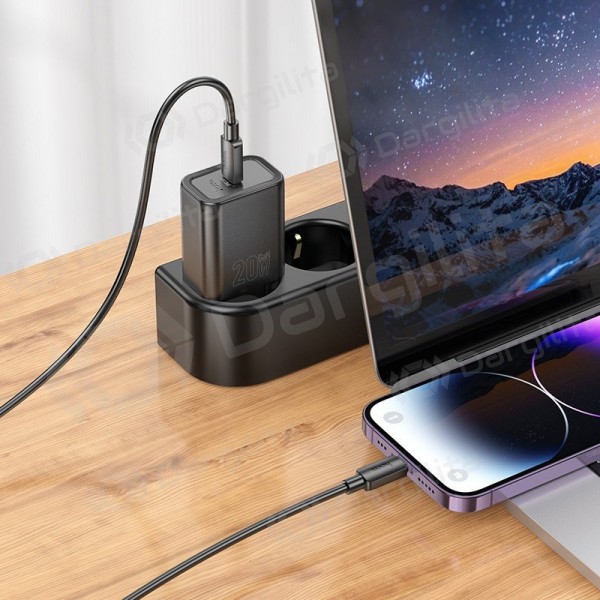Telefono įkroviklis Hoco N60 20 W USB-C GaN Lightning baltas