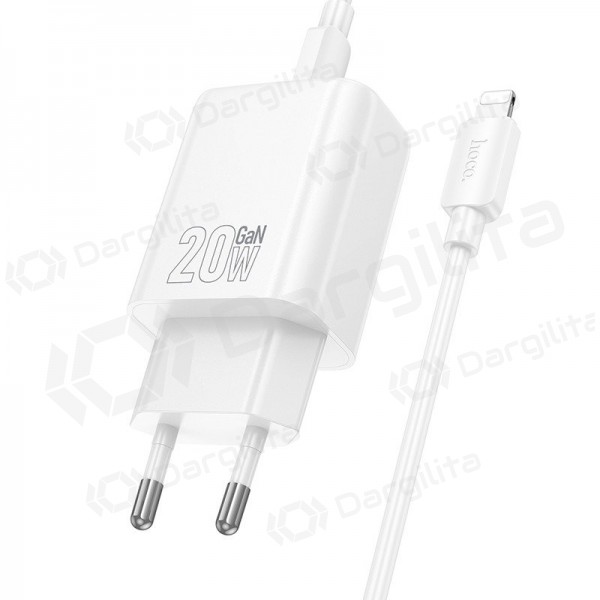 Telefono įkroviklis Hoco N60 20 W USB-C GaN Lightning baltas