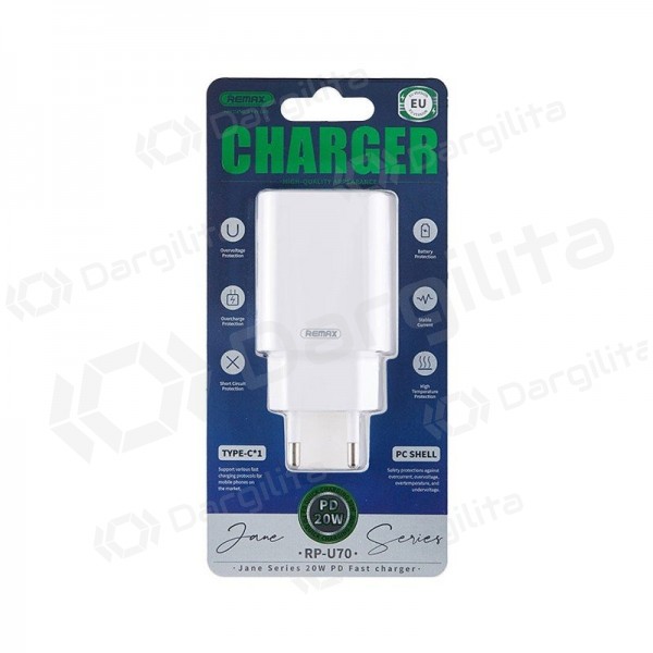 Telefono įkroviklis Remax RP-U70 20 W USB-C baltas