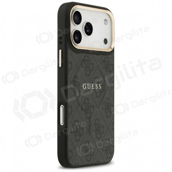 Apple iPhone 17 Pro dėklas "Guess PU Leather 4G Gold Frame MagSafe" (juodas)