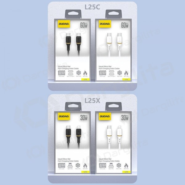 Lightning laidas Dudao L25X USB-C į Lightning 1 m 30 W baltas