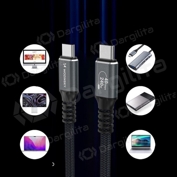 USB-C laidas Wozinsky WPS-UY415S USB-C į USB-C 1.5 m Thunderbolt 4 240 W 8K juodas