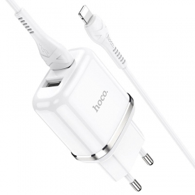Įkroviklis Hoco N4 X 2 USB  jungtimis + Lightning (2.4A) (baltas)