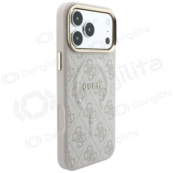 Apple iPhone 18 Pro Max dėklas "Guess PU Leather 4G Gold Frame Embossed MagSafe" (rožinis)