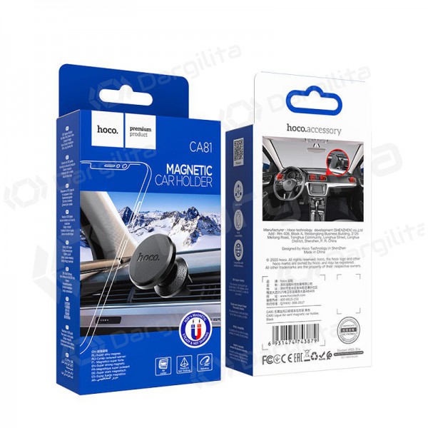 Automobilinis Universalus telefono laikiklis Hoco CA81 attaches to ventilation grilles, magnetic, juodas