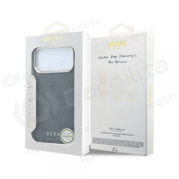 Apple iPhone 18 Pro dėklas "Guess PU Leather 4G Gold Frame MagSafe" (juodas)