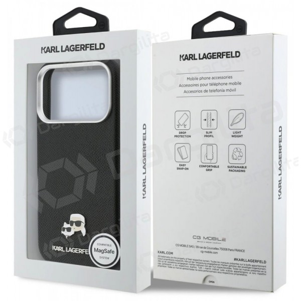 Apple iPhone 17 Pro dėklas "Karl Lagerfeld PU Karl and Choupette Heads Pins MagSafe" (juodas)