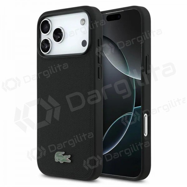 Apple iPhone 18 Pro dėklas "Lacoste PVC Iconic Petit Pique Metal Logo MagSafe" (juodas)
