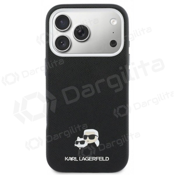 Apple iPhone 17 Pro dėklas "Karl Lagerfeld PU Karl and Choupette Heads Pins MagSafe" (juodas)