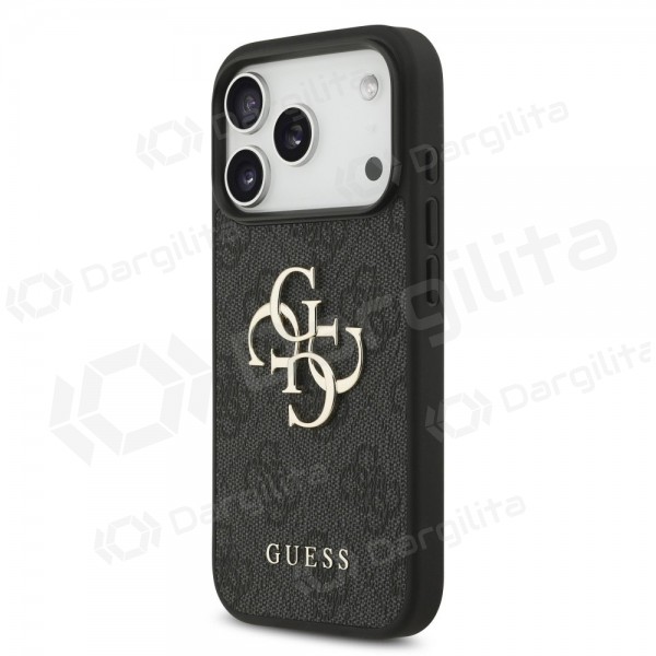 Apple iPhone 17 Pro dėklas "Guess PU 4G Metal Logo Strap" (juodas)