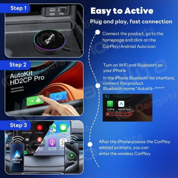 CarPlay adapteris Carlinkit HD2CP Pro belaidis Android Auto juodas