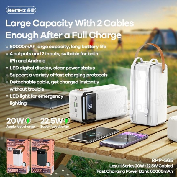 Išorinė baterija (Power Bank) Remax RPP-565 60000 mAh 22.5 W, pilka