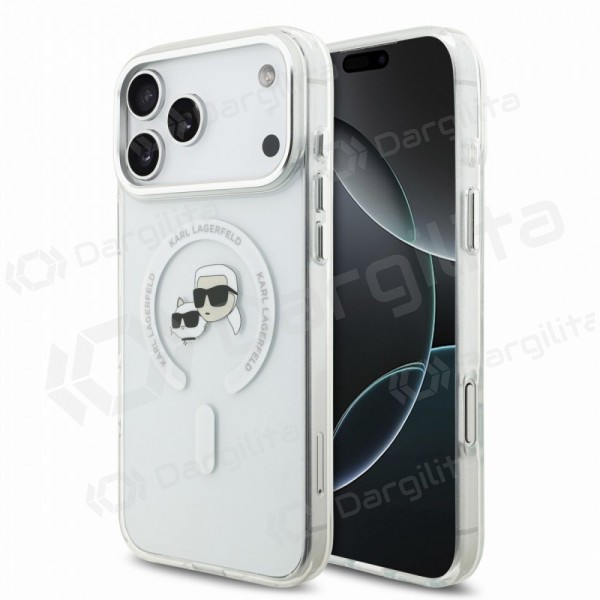 Apple iPhone 18 Pro dėklas "Karl Lagerfeld IML K&CH Heads Metal Frame MagSafe" (skaidrus)