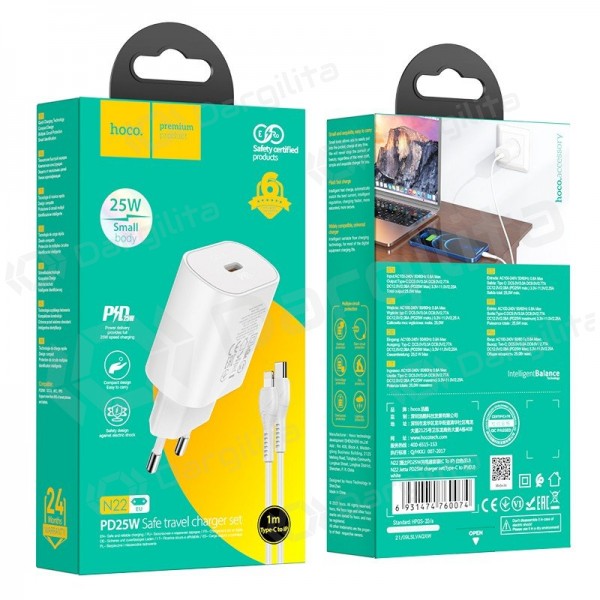 Telefono įkroviklis Hoco N22 25 W USB-C su Lightning laidu 1 m baltas