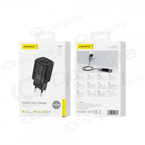Telefono įkroviklis Foneng EU69 20 W USB-C juodas