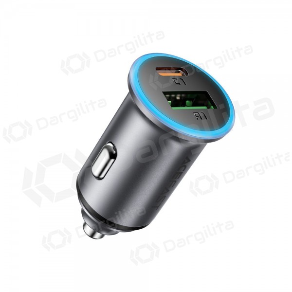 Automobilinis įkroviklis Acefast B15 65 W USB-C + USB-A PD QC pilkas