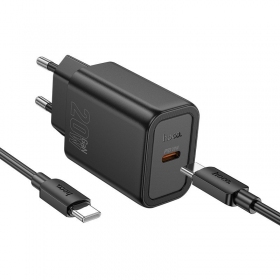 Telefono įkroviklis Hoco N60 GaN USB-C su USB-C laidu 1 m juodas