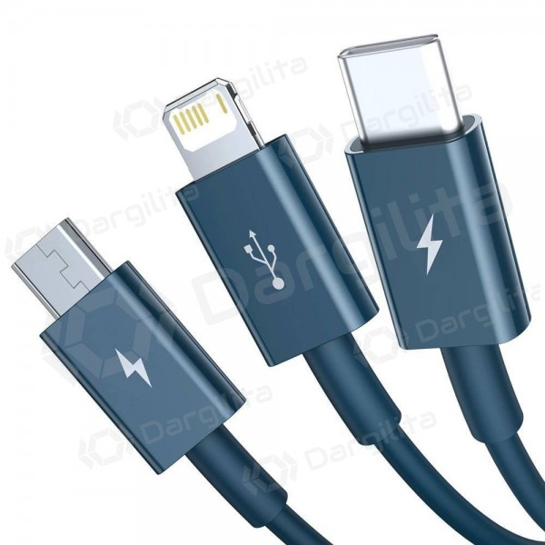 USB kabelis Baseus Superior USB - microUSB+Lightning+Type-C 100W 1.5m (mėlynas) CAMLTYS-03