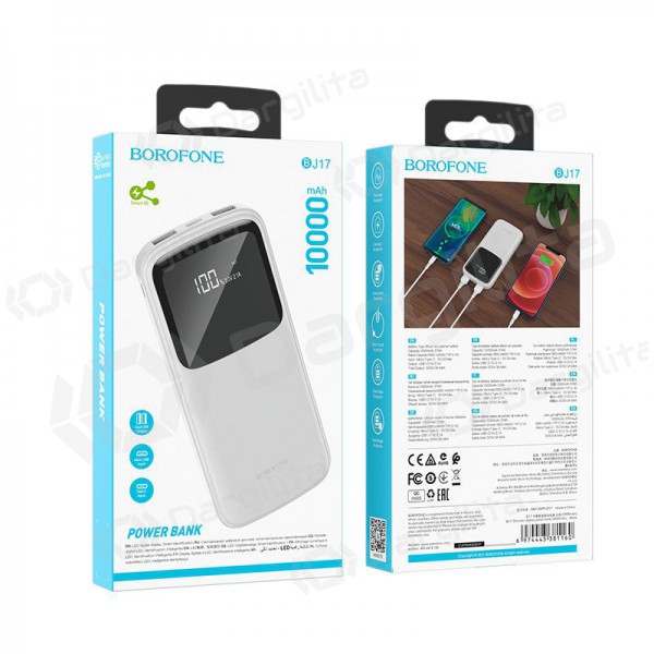 Išorinė baterija Power Bank Borofone BJ17 2xUSB 10000mAh balta Išorinė baterija Power Bank Borofone BJ17 2xUSB 10000mAh balta