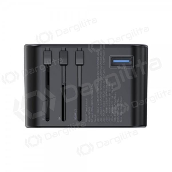 Telefono įkroviklis Choetech PD5009 65 W 2xUSB-C + USB-A PD GaN juodas