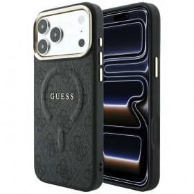 Apple iPhone 18 Pro Max dėklas "Guess PU Leather 4G Gold Frame Embossed MagSafe"