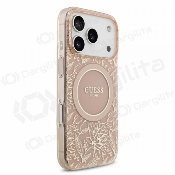 Apple iPhone 18 Pro dėklas "Guess IML Flowers Allover Strap MagSafe" (rožinis)