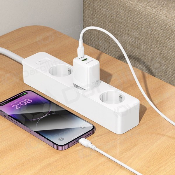 Telefono įkroviklis Borofone BN27 20 W USB-C + USB-A su Lightning laidu 1 m baltas