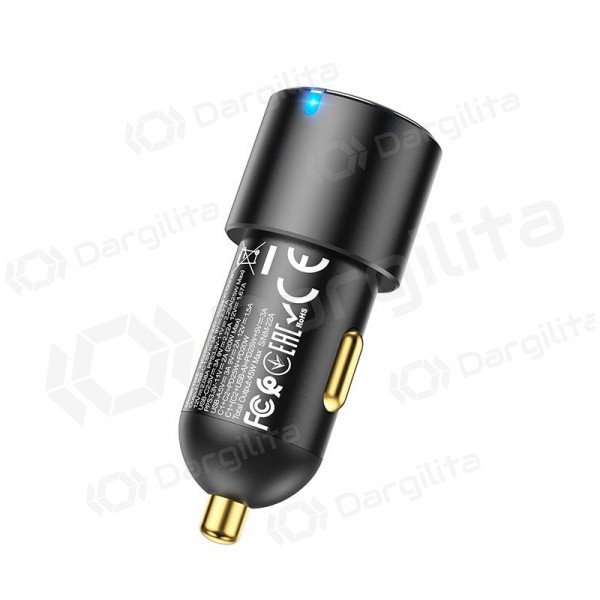 Automobilinis telefono įkroviklis Hoco NZ6 45 W PD 2x USB-C + USB-A juodas