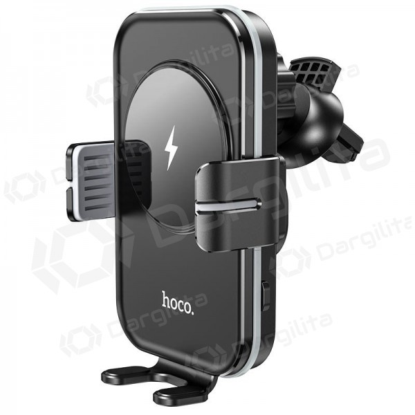 Automobilinis telefono laikiklis, Belaidis įkroviklis Hoco CA80 Buddy (15W) for using on ventilation grille juodas-pilkas