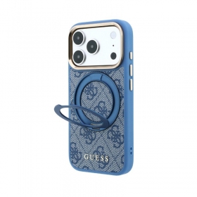Apple iPhone 18 Pro dėklas "Guess PU 4G Ring Stand MagSafe" (mėlynas)