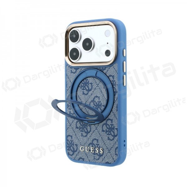 Apple iPhone 18 Pro dėklas "Guess PU 4G Ring Stand MagSafe" (mėlynas)