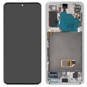 Samsung Galaxy S21 5G ekranas (baltas) (su rėmeliu) (originalus)