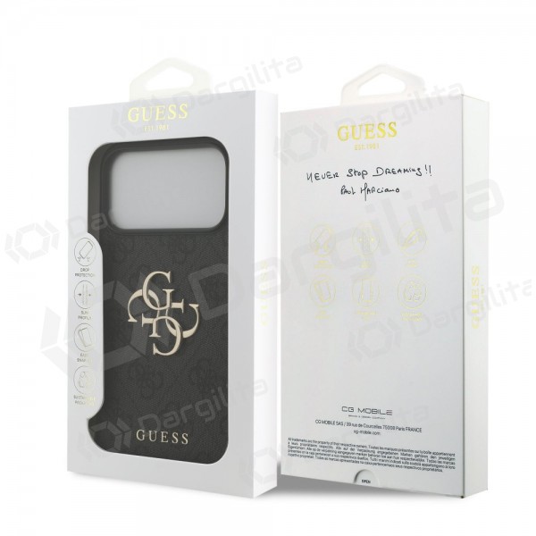 Apple iPhone 17 Pro Max dėklas "Guess PU 4G Metal Logo" (pilkas)