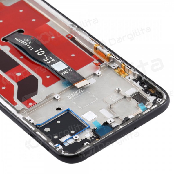 Huawei P40 Lite ekranas (juodas) (su rėmeliu) (naudotas grade A, originalus)