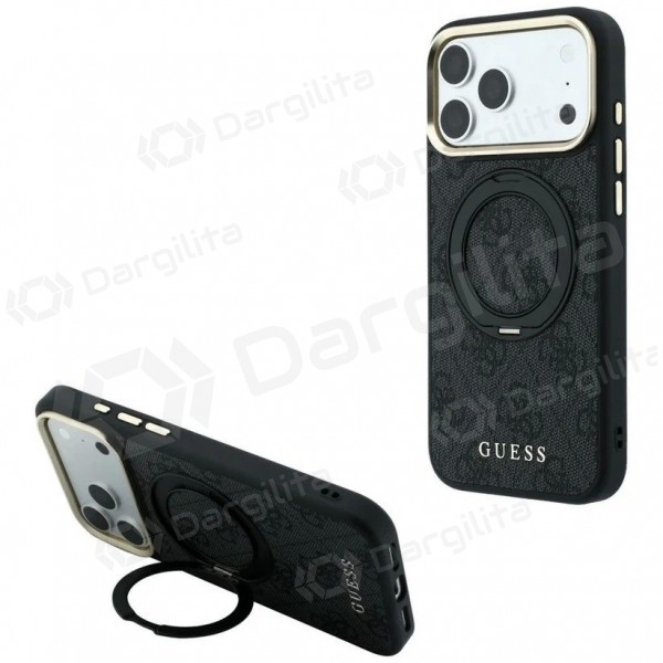 Apple iPhone 18 Pro Max dėklas "Guess PU 4G Ring Stand MagSafe" (juodas)