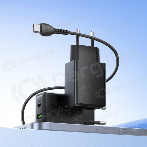 Telefono įkroviklis Hoco N71 30 W GaN USB-C + USB-A su USB-C laidu 1 m juodas