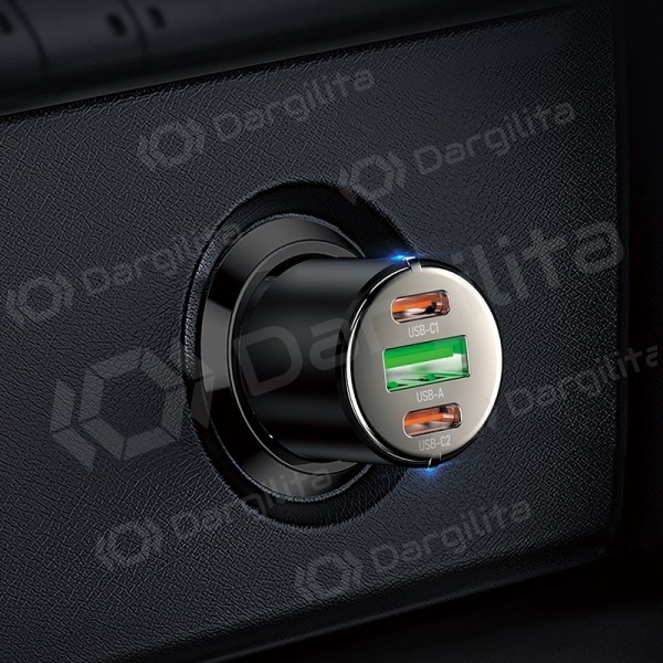 Automobilinis telefono įkroviklis Hoco NZ6 45 W PD 2x USB-C + USB-A juodas