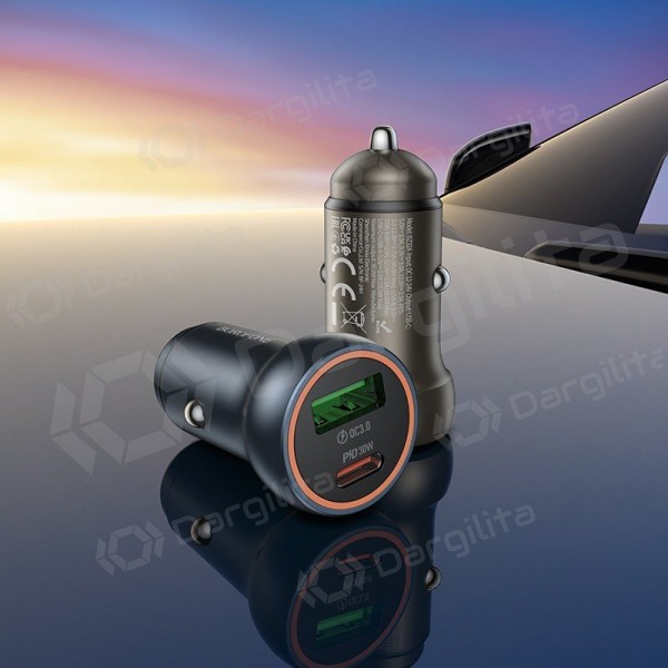 Automobilinis įkroviklis Borofone BZ32A 30 W USB-C + USB-A pilkas