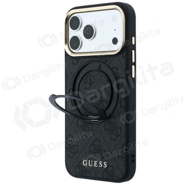 Apple iPhone 18 Pro dėklas "Guess PU 4G Ring Stand MagSafe" (juodas)