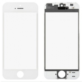 Apple iPhone 5 Ekrano stikliukas su rėmeliu ir OCA (baltas) (for screen refurbishing) - Premium