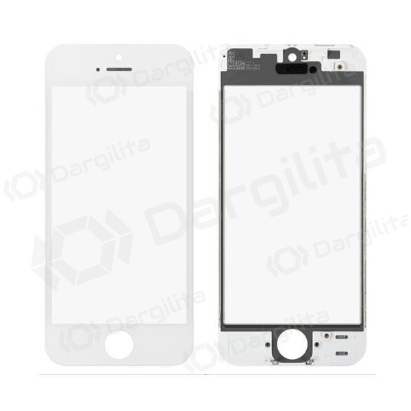 Apple iPhone 5 Ekrano stikliukas su rėmeliu ir OCA (baltas) (for screen refurbishing) - Premium