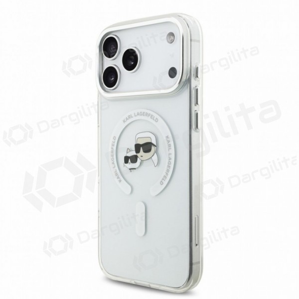 Apple iPhone 18 Pro dėklas "Karl Lagerfeld IML K&CH Heads Metal Frame MagSafe" (skaidrus)