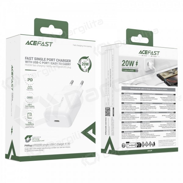 Telefono įkroviklis Acefast A130 20 W USB-C PD QC baltas