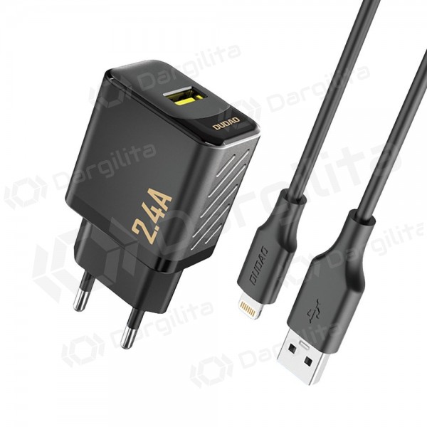 Telefono įkroviklis Dudao A23L 12 W USB-A su USB-A į Lightning laidu 1 m juodas