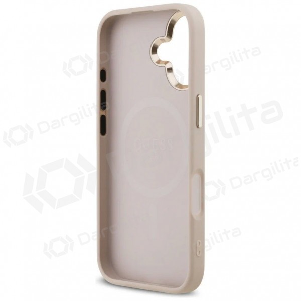 Apple iPhone 17 dėklas "Guess PU Leather 4G Strass Triangle Logo Gold Frame MagSafe" (rožinis)
